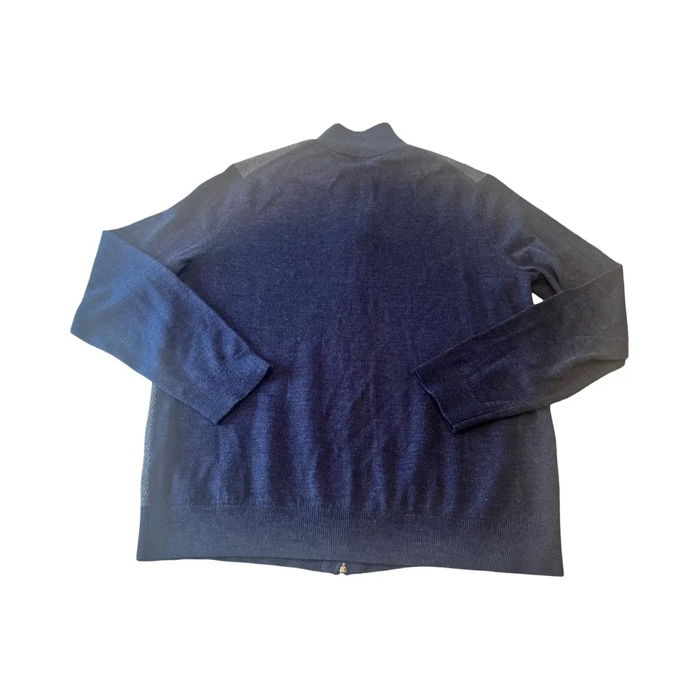 Banana Republic Mens Large 100% Merino Wool Full Zip Cardigan Sweater Navy Blue‎